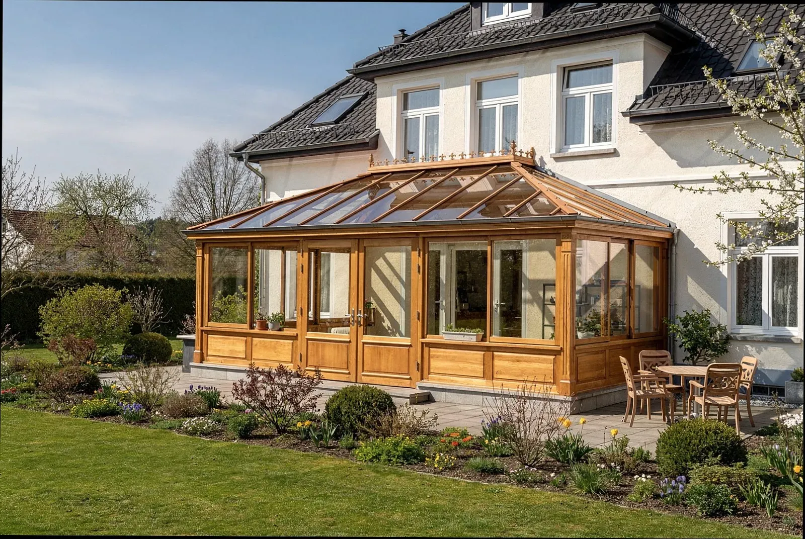 Wohnwintergarten mit raumhohen Glasflächen an einem Einfamilienhaus in Mannheim